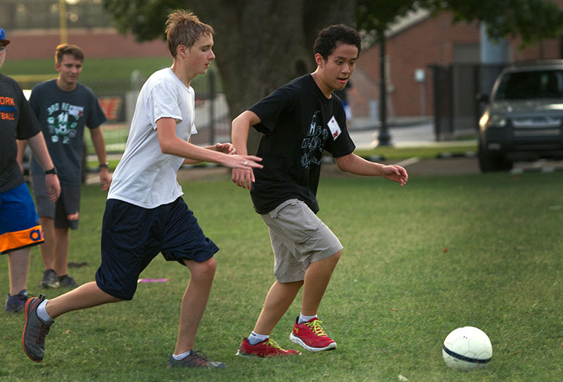 Max Brelig (left) of Bonnieville and Chris Liu of Prospect chase after a soccer ball during optionals Monday, June 22. (Photo by Sam Oldenburg)