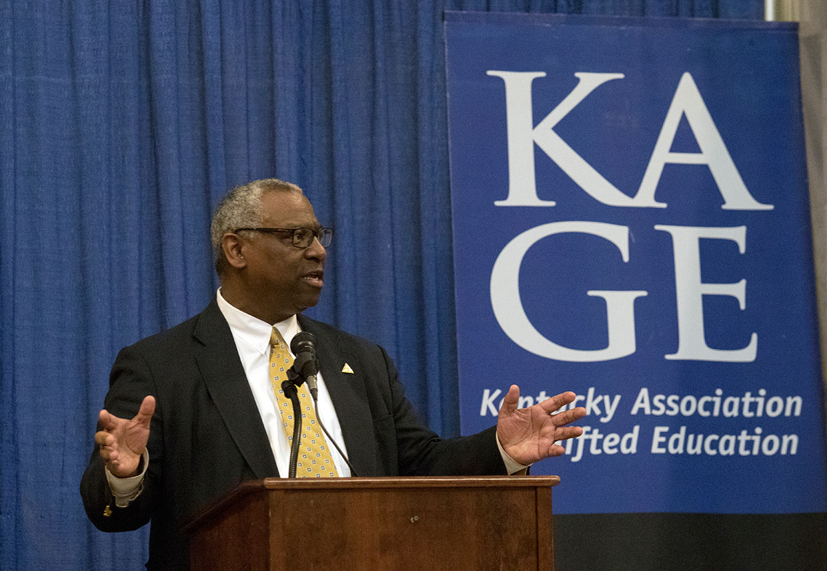 Representative Derrick Graham speaks during a ceremony celebrating Gifted Education Month in Kentucky February 3 at the State Capitol in Frankfort.