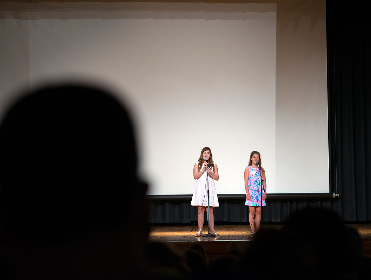 Elizabeth Moots (left) from Kirksville, Missouri, and Caroline Spencer from Bowling Green perform "For Good" from the musical "Wicked" during the SCATS Talent Show Wednesday, June 22. (Photo by Tucker Allen Covey)