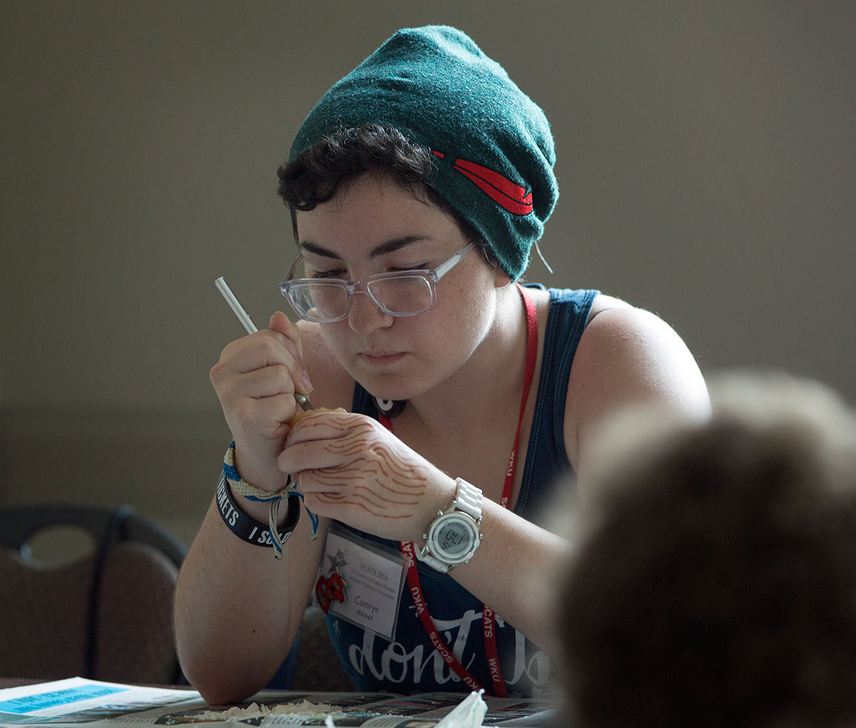 Camryn Mitchell from Mount Juliet, Tennessee, works on her wax carving in Travel the World through Art on Tuesday, June 21. (Photo by Tucker Allen Covey)
