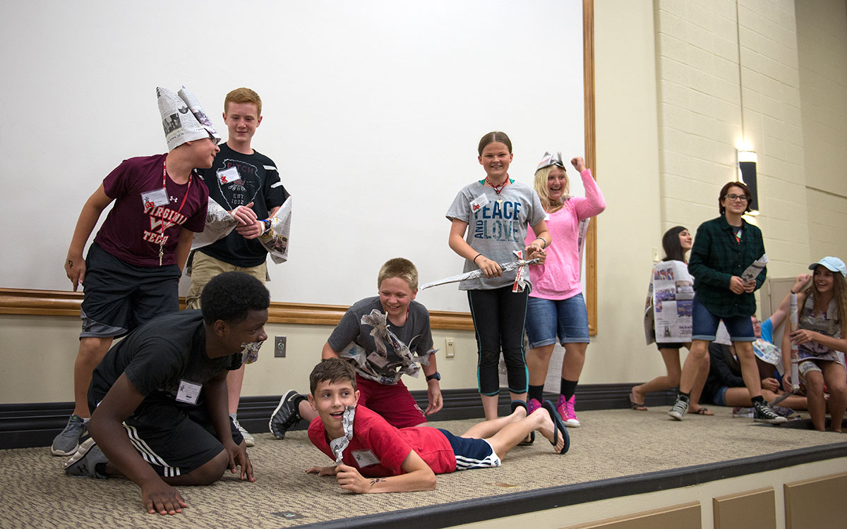 Campers perform "Jack and the Beanstalk" with their own twist during Paper Theatre Saturday, June 18. (Photo by Tucker Allen Covey)