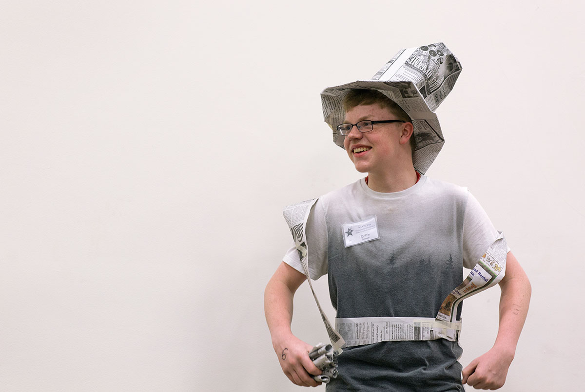 Griffin Salsman from Springfield, Tennessee, plays Hansel in  his groups's rendition of "Hansel & Gretel: ESPN Edition" during Paper Theatre Saturday, June 18. (Photo by Tucker Allen Covey)