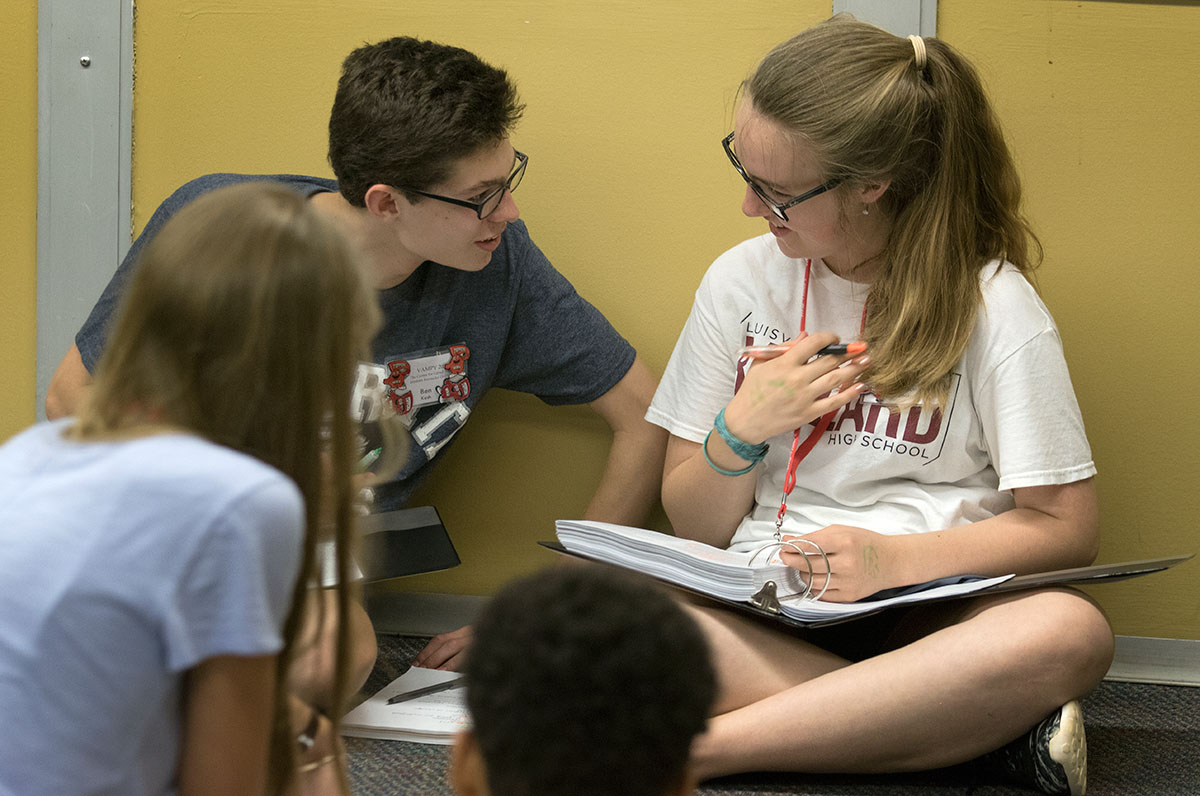 Ben Kash (left) of Bowling Green and Madison Fleischaker of Louisville have a discussion during study hall for their class, Nazi Germany and the Holocaust, Monday, June 27. (Photo by Sam Oldenburg)