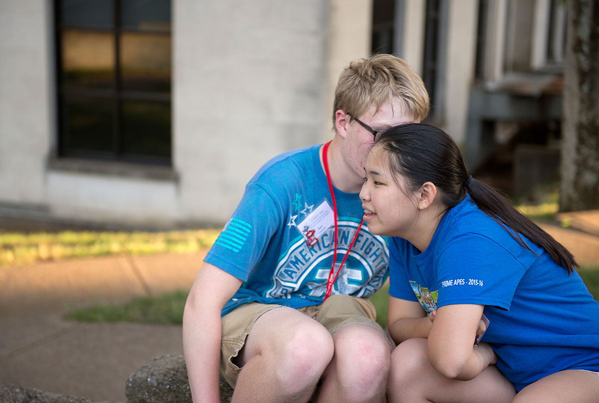 Ben Clements whispers to Anna Dong, both of Morganfield, during the software parkour optional offered on Tuesday, June 29. (Photo by Tucker Allen Covey)