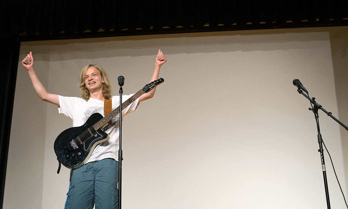 Jack Thacker celebrates after performing in the VAMPY Talent Show Thursday, July 14. (Photo by Tucker Allen Covey)