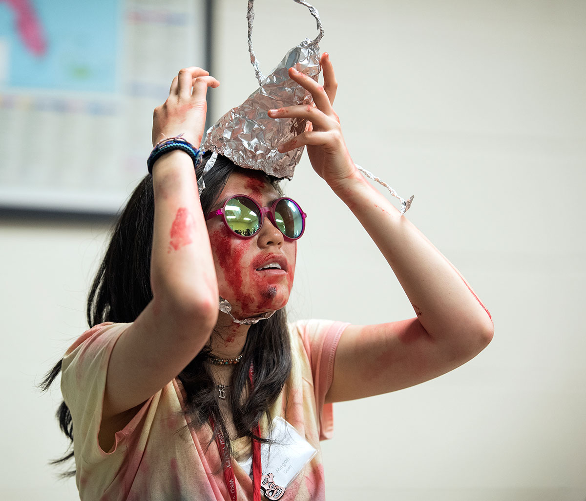 Megan Guan from Lexington adjusts her tinfoil hat, part of her costume for V-Con, Saturday, July 9. (Photo by Tucker Allen Covey)