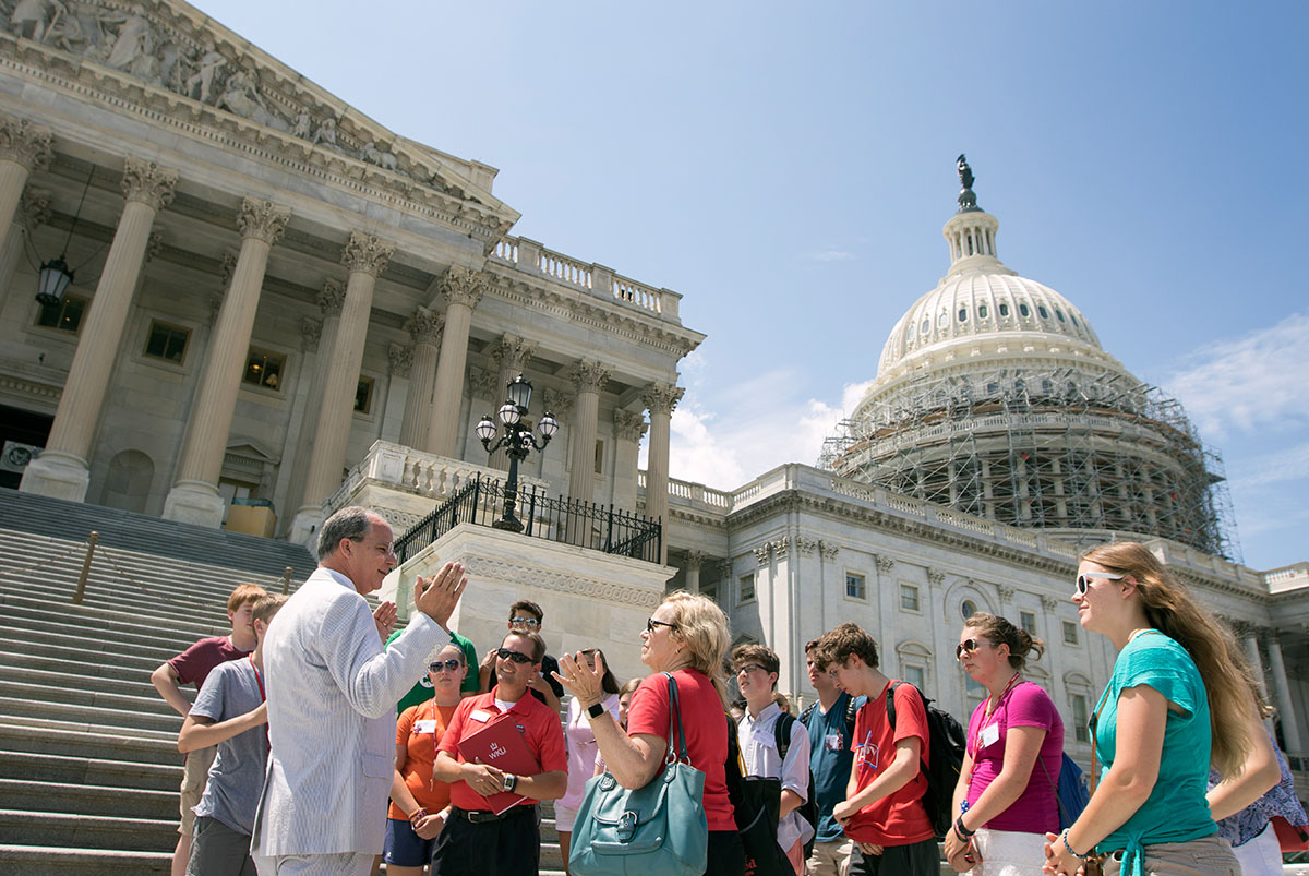 Representative Brett Guthrie of Bowling Green meets with Presidential Politics students outside the United States Capitol before leading them on a private tour during their field trip to Washington D.C. Wednesday, July 6. (Photo by Sam Oldenburg)