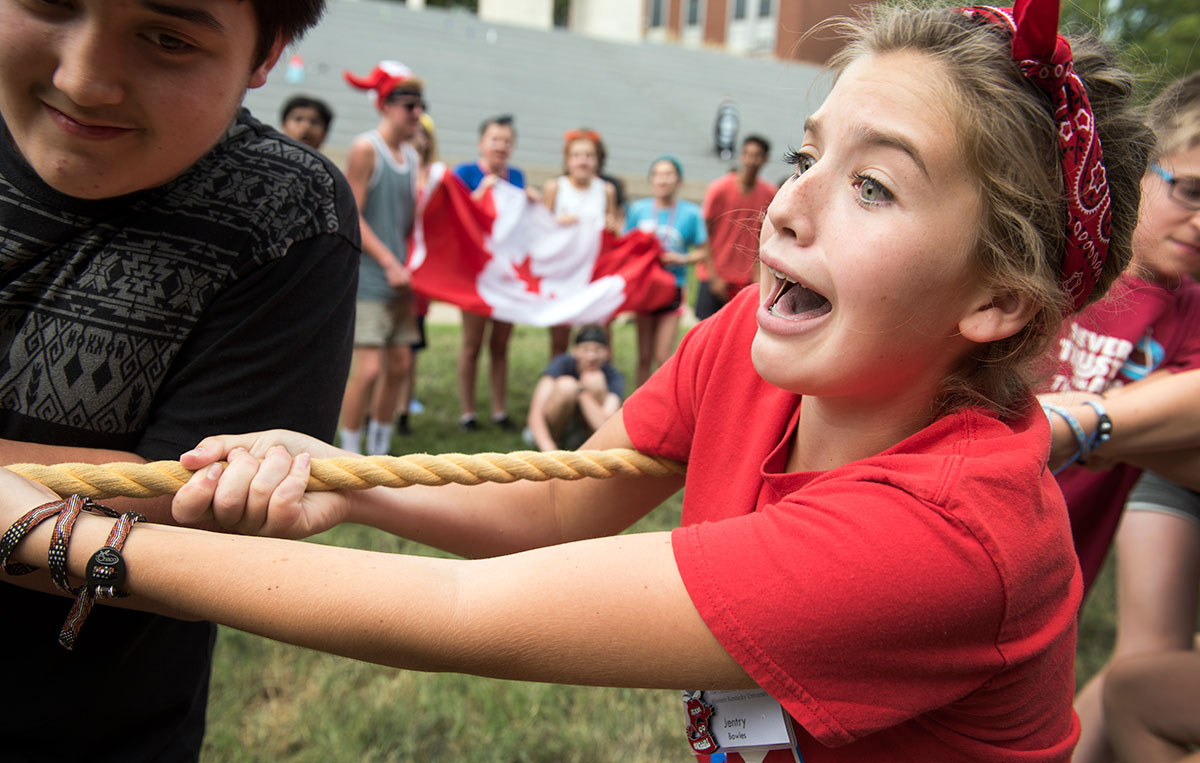 Jentry Bowles from Hardyville pulls alongside her teamates from Team Canada during the tug-of-war competition at VAMPY Olympics on Saturday, July 2. (Photo by Tucker Allen Covey)