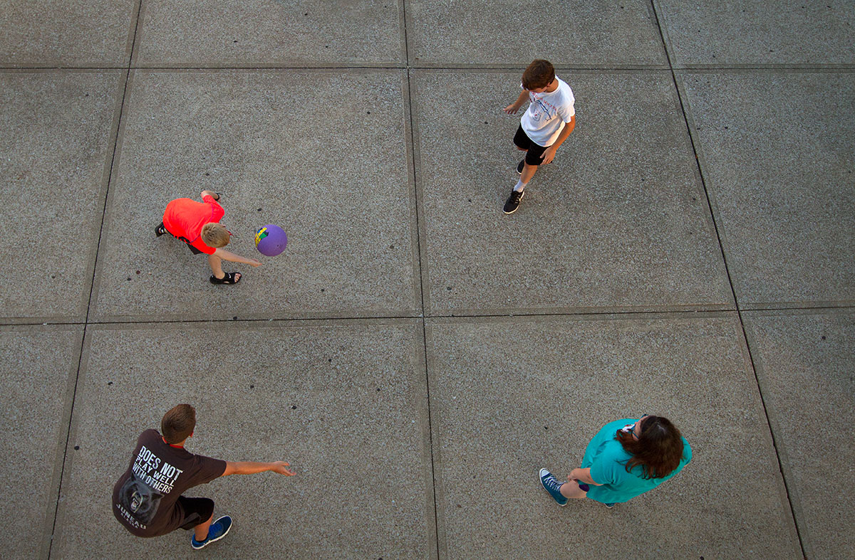 SCATS campers play nine square during the King of the Hill optional Monday, June 19. (Photo by Sam Oldenburg)