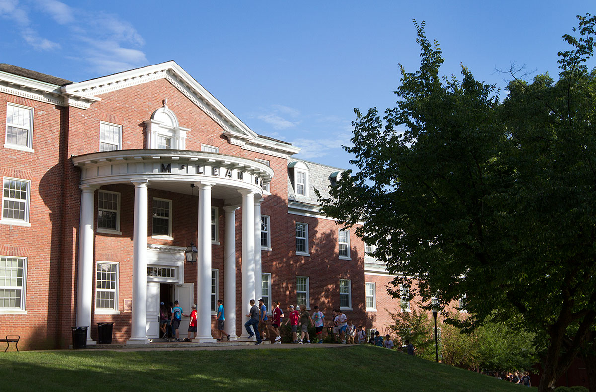 Max Tague's counselor group returns to McLean Hall along with other campers after dinner Monday, June 26. VAMPY campers stay in either McLean Hall or Florence Schneider Hall. (Photo by Sam Oldenburg)