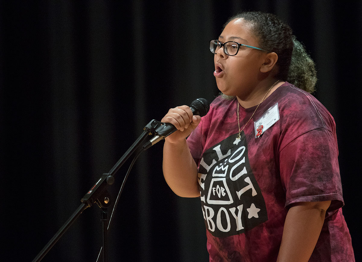 Selenah Travis of Bowling Green performs "Alone Together" by Fall Out Boy Wednesday, June 21. Selenah was one of two performers to sing a cappella during the talent show. (Photo by Brook Joyner)