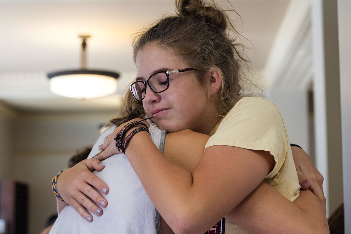 Jentry Bowles of Hardyville hugs Lauren Simons of London before leaving on the final day of camp Saturday, July 15. Jentry and Lauren spent the last three weeks together in Humanities class. (Photo by Brook Joyner)
