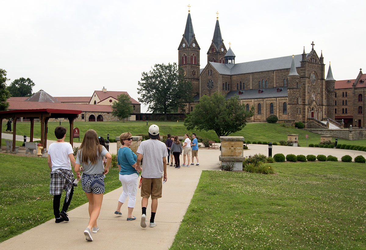 Tracy Inman and her Humanities students tour Saint Meinrad Archabbey in St. Meinard, Ind., Monday, July 3. Students learned about the history of the monastery and the daily life of the monks who reside there. (Photo by Brook Joyner)