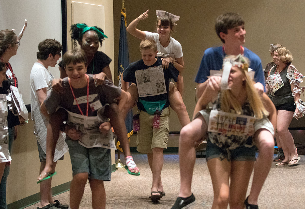 Campers take the stage for paper theater Saturday, July 1. Each group was assigned a classic fairytale to perform but each had some sort of twist to it. (Photo by Brook Joyner)