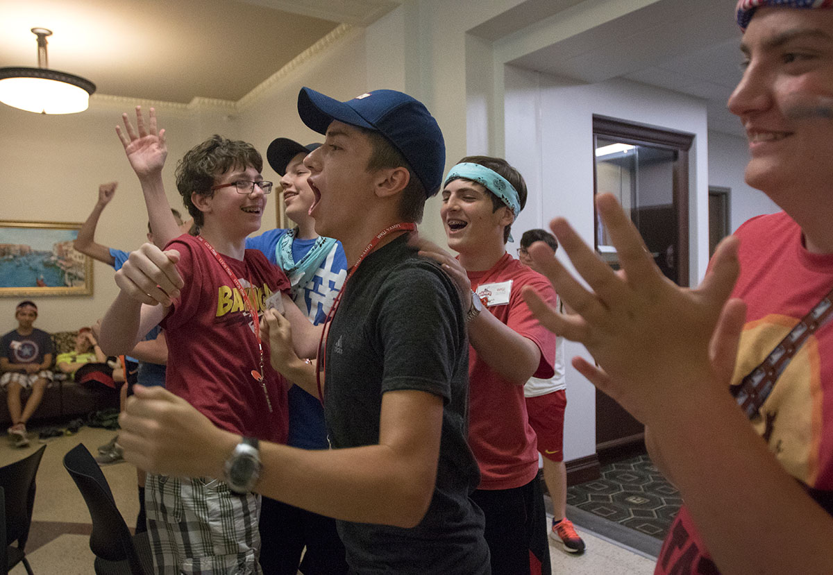 Campers celebrate after winning a round of musical chairs at VAMPY Olympics Saturday, July 1. (Photo by Brook Joyner)